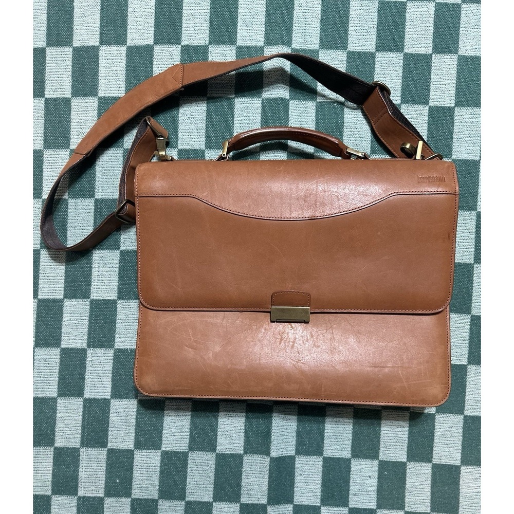 Hartmann Belting Leather Flapover Messenger‎ Double Gusset Briefcase Attache Nos